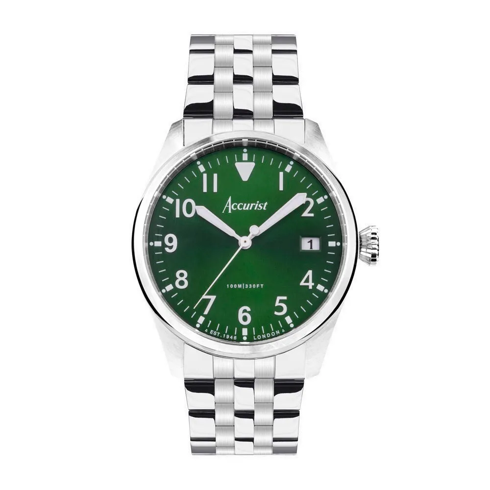 Accurist Aviation Mens Watch 76002 Stainless Steel with Green Dial