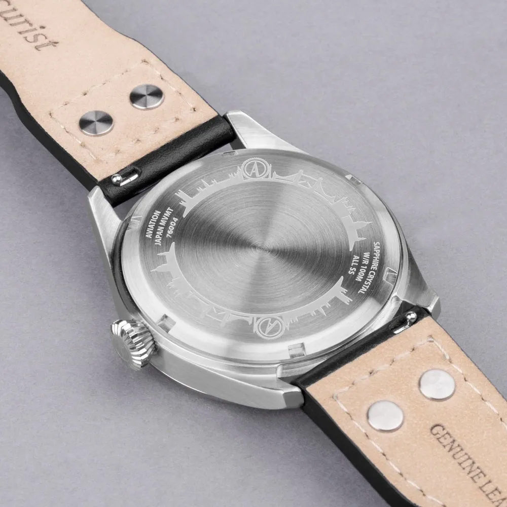 Accurist Aviation Mens Watch 76004 Black Leather Strap
