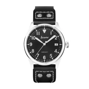 Accurist Aviation Mens Watch 76004 Black Leather Strap