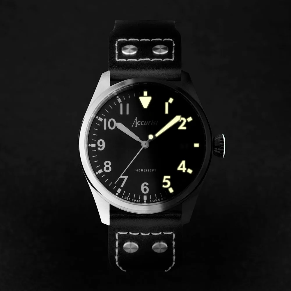 Accurist Aviation Mens Watch 76004 Black Leather Strap