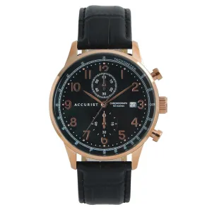 Accurist Chronograph Black Strap Rose Case Mens Watch 7353