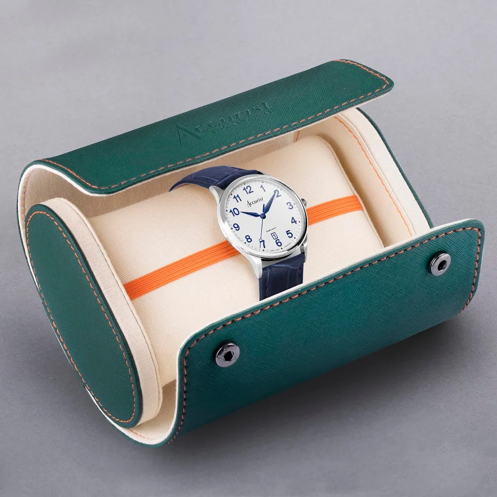 Accurist Classic Mens Blue Leather Strap Watch White Dial 73000