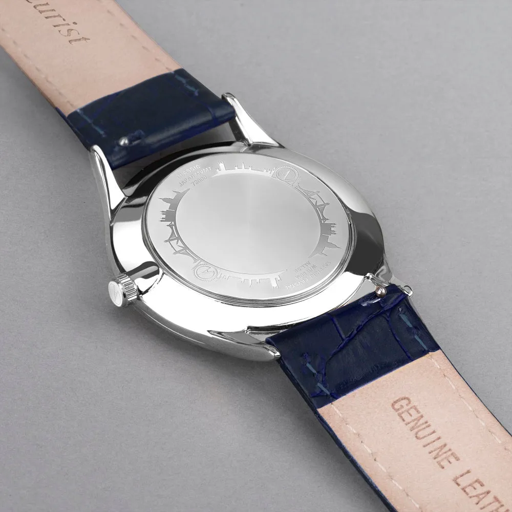 Accurist Classic Mens Blue Leather Strap Watch White Dial 73000
