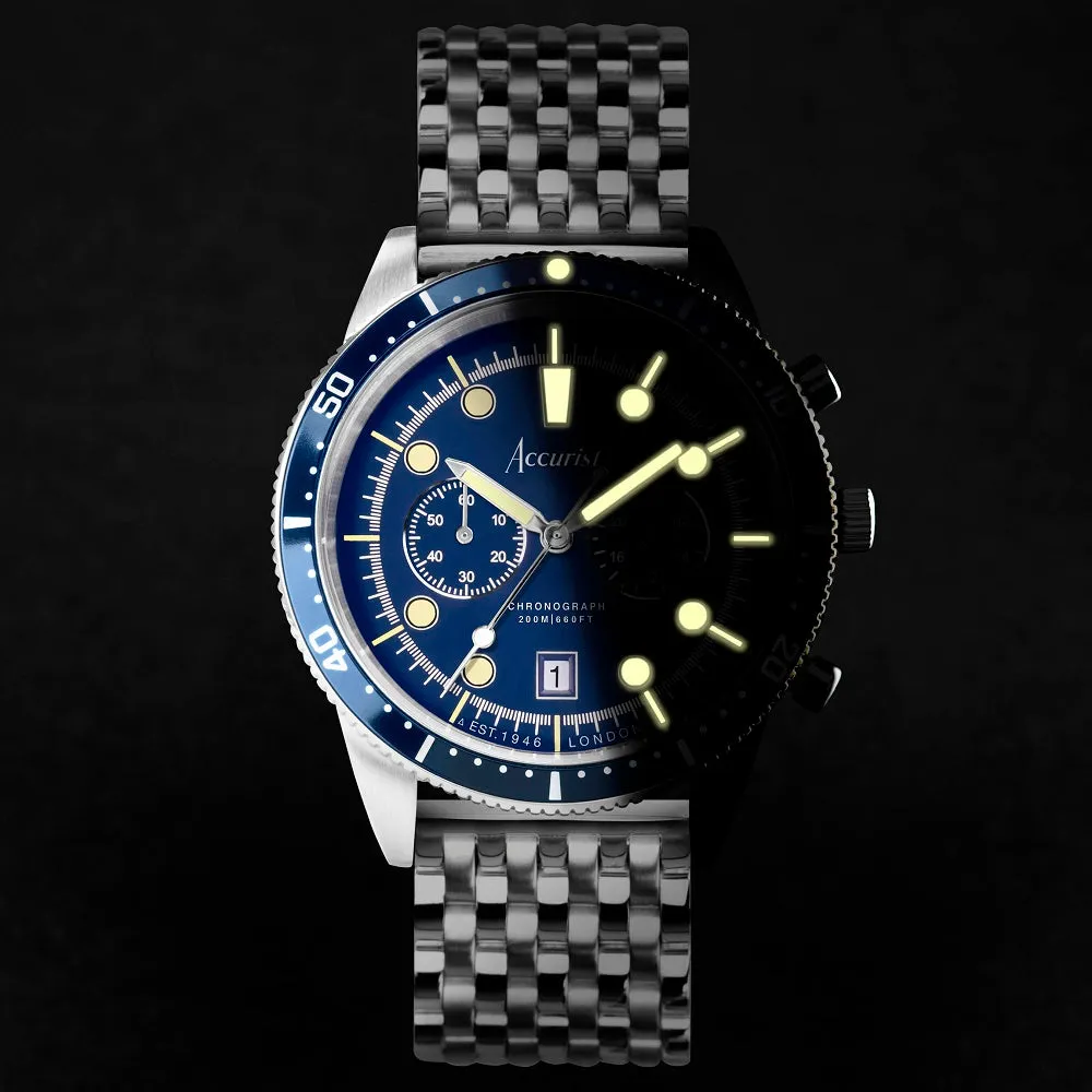 Accurist Dive Chronograph Mens Bracelet Watch Blue Dial 72004
