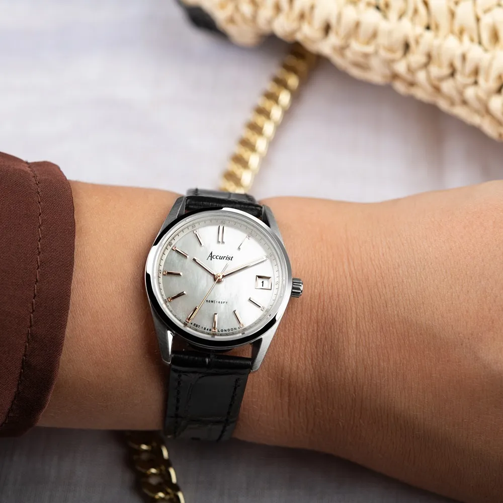Accurist Everyday Ladies Watch Black Leather Strap 74004X