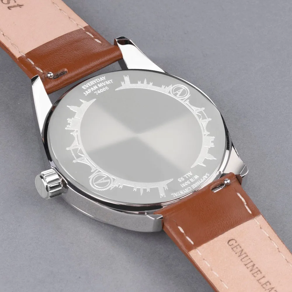 Accurist Everyday Mens Leather Brown Strap Watch White Dial 74011
