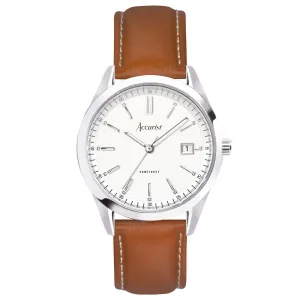 Accurist Everyday Mens Leather Brown Strap Watch White Dial 74011