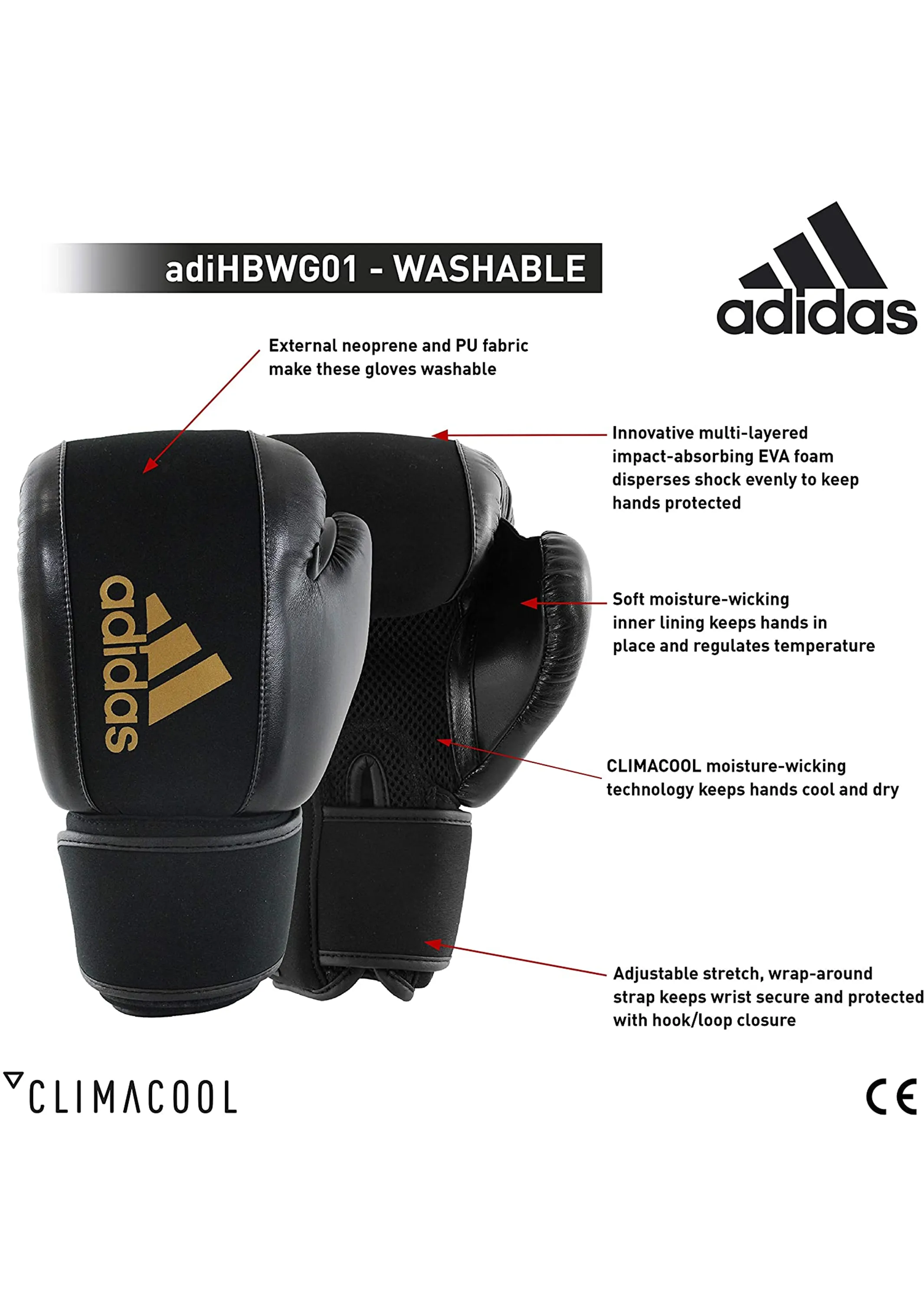 Adidas Women's Washable Boxing Glove Black/Gold