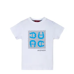 Aigner Kids Boy's White With Blue Logo T-shirt