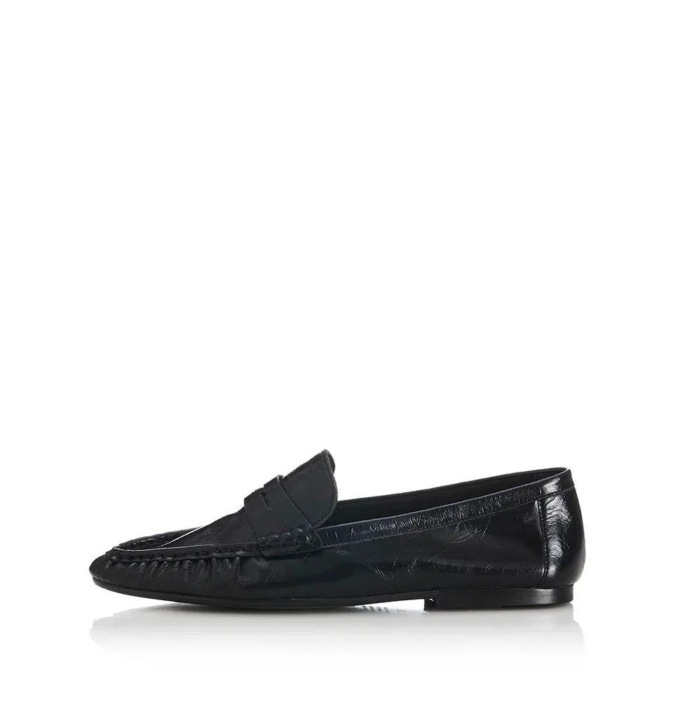 ALIAS MAE Womens Ivana Leather Loafer Shoes - Black Oily Leather