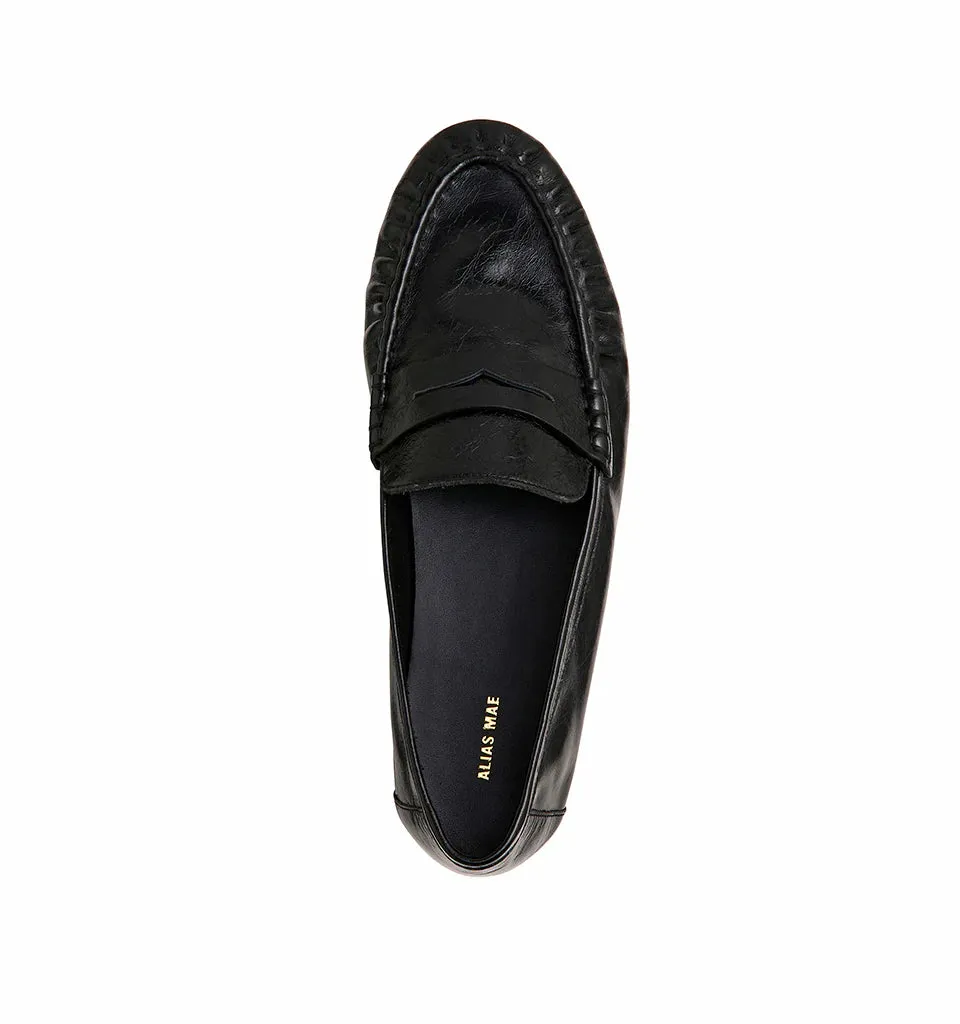 ALIAS MAE Womens Ivana Leather Loafer Shoes - Black Oily Leather