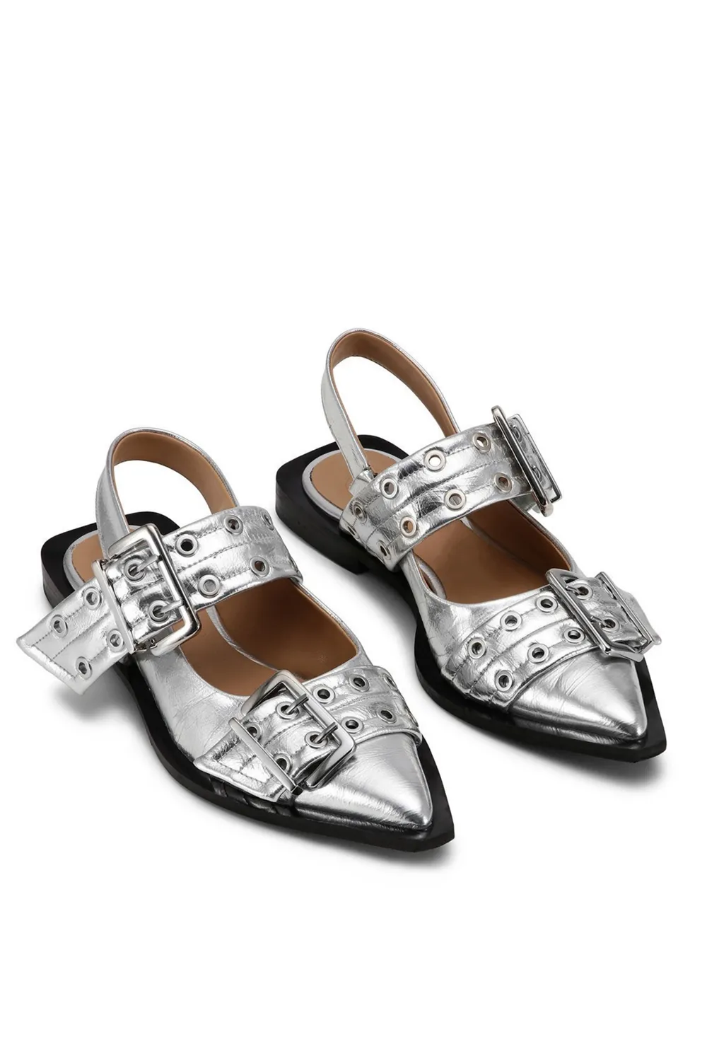 Anabella Buckle Ballerinas - Silver Gloria Lanvin