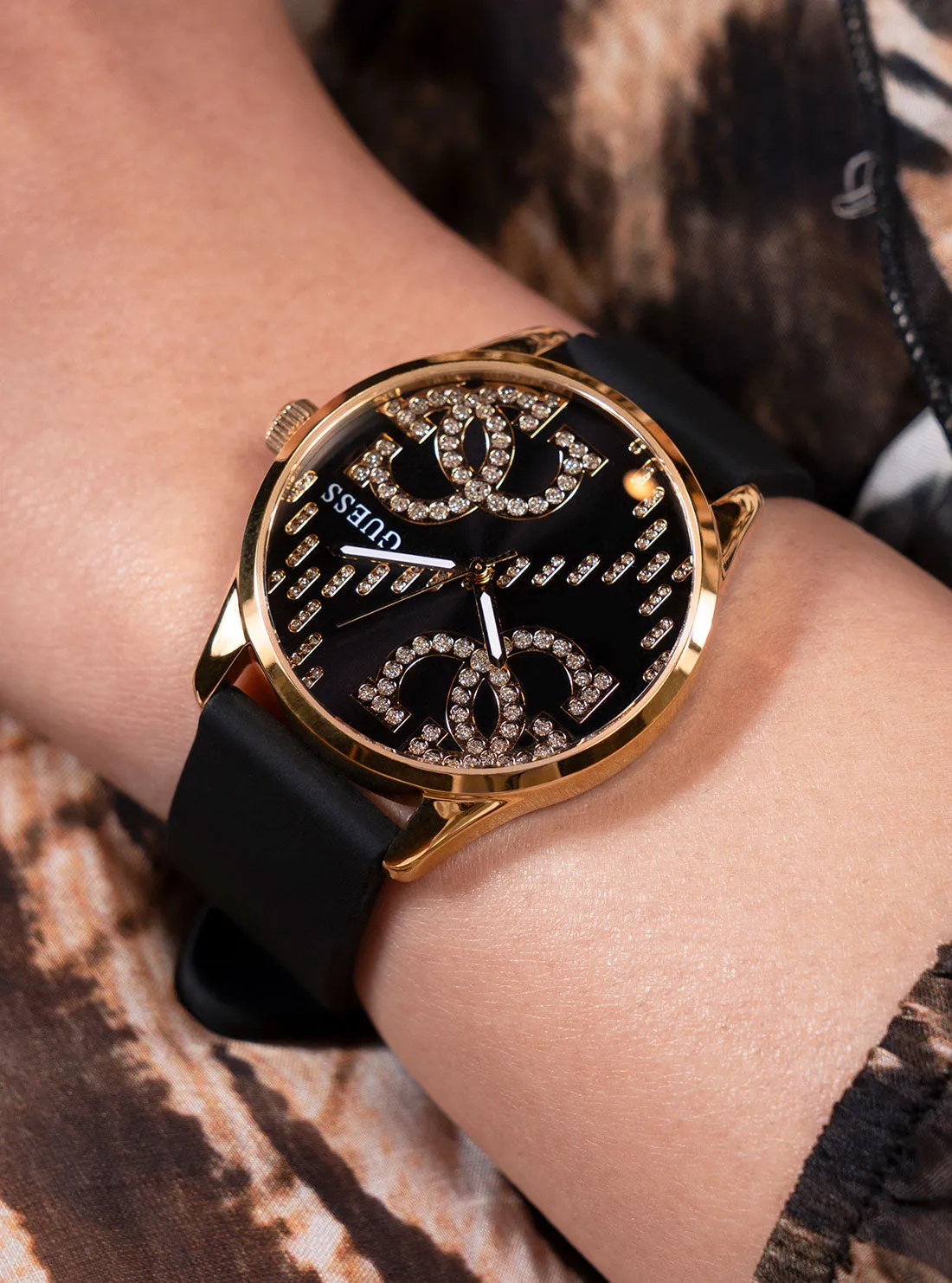 Black G Stitch Silicone Watch Guess
