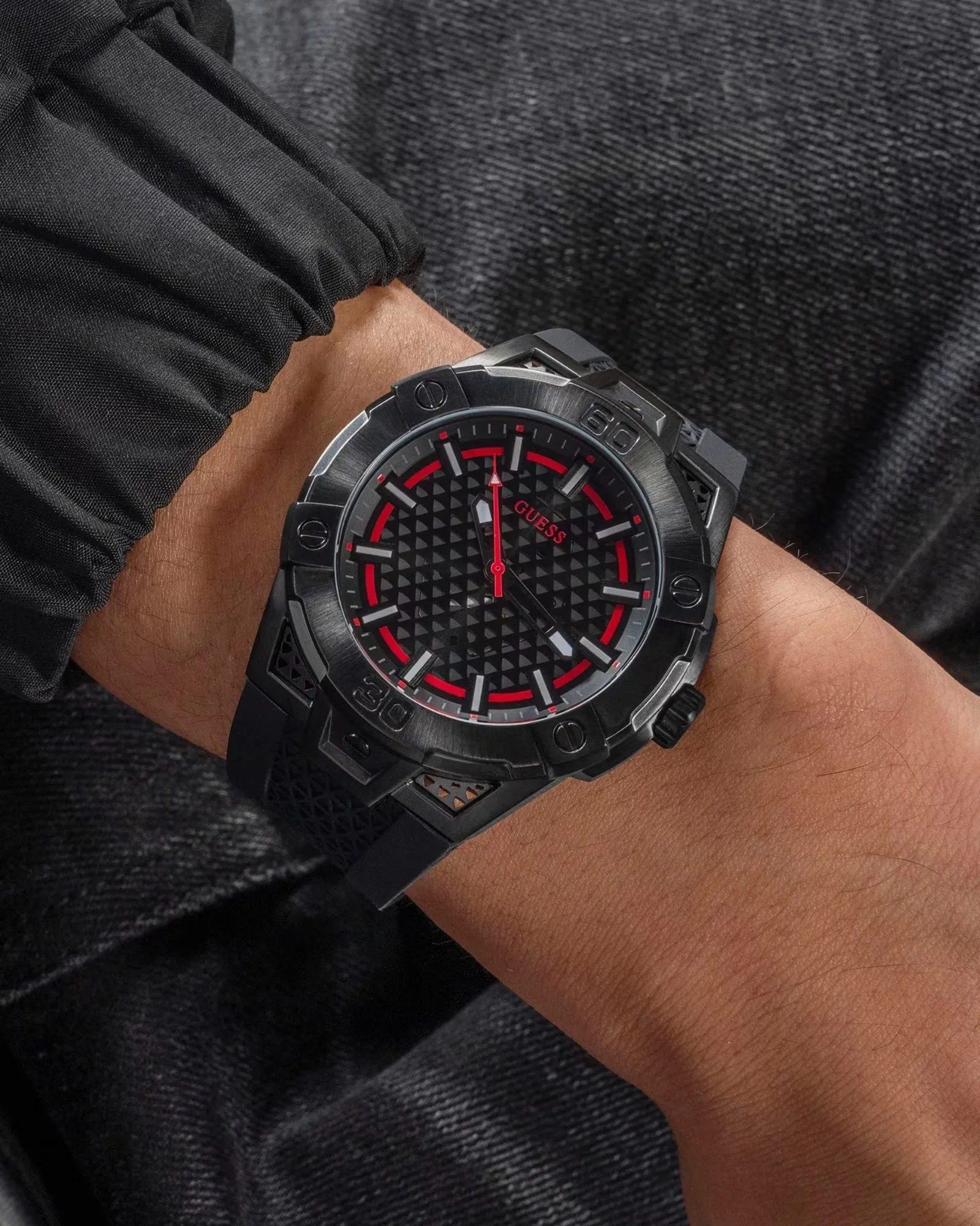 Black Network Silicone Watch Guess