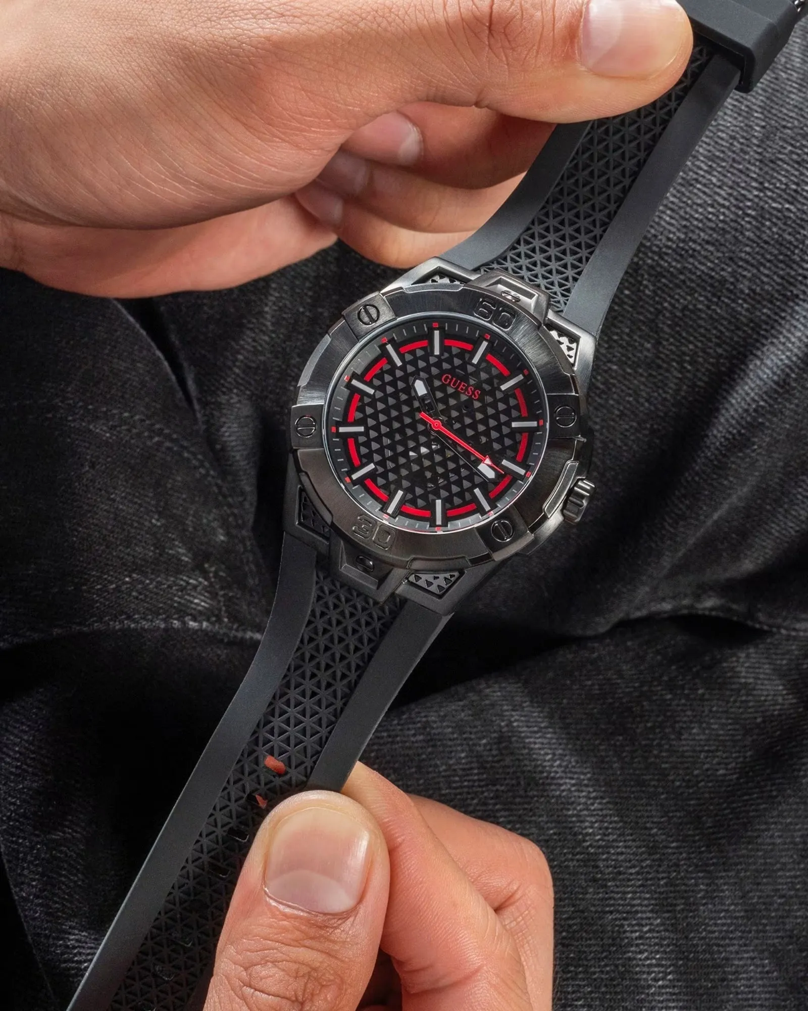 Black Network Silicone Watch Guess