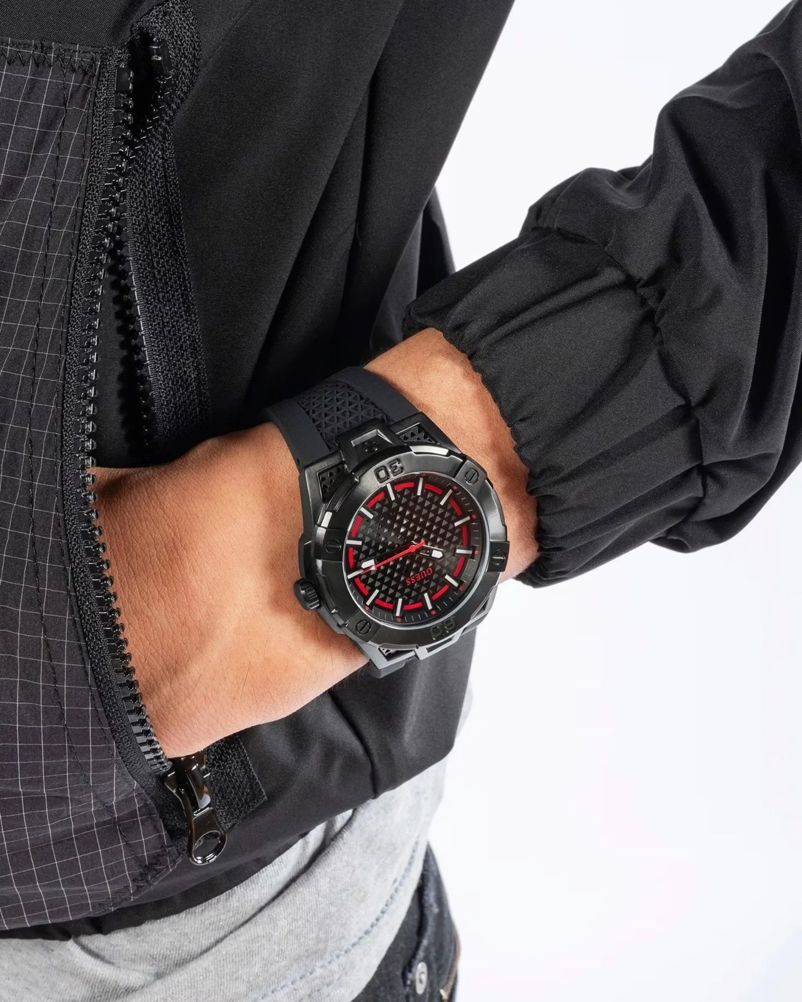 Black Network Silicone Watch Guess