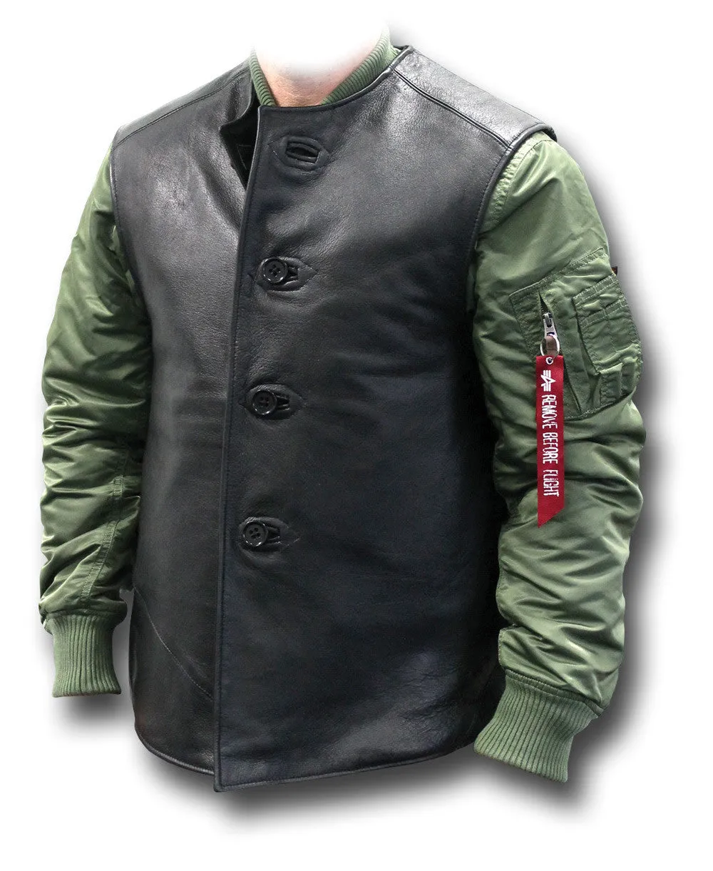 BLACK WWII COPY LEATHER JERKIN Silvermans