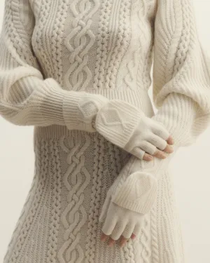 Cable fingerless gloves with flap Eric Bompard
