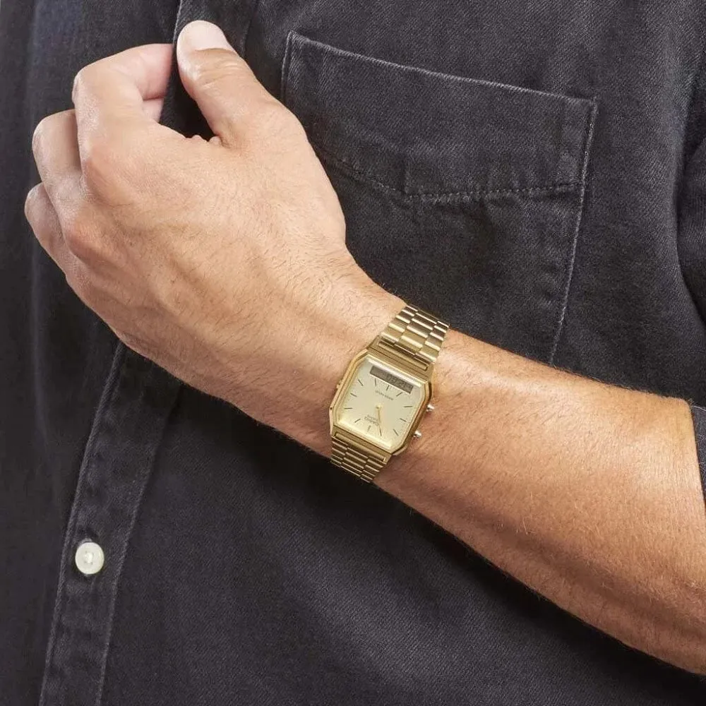 Casio Retro Collection Analogue Digital Gold Plated Watch AQ-230GA-9DMQYES