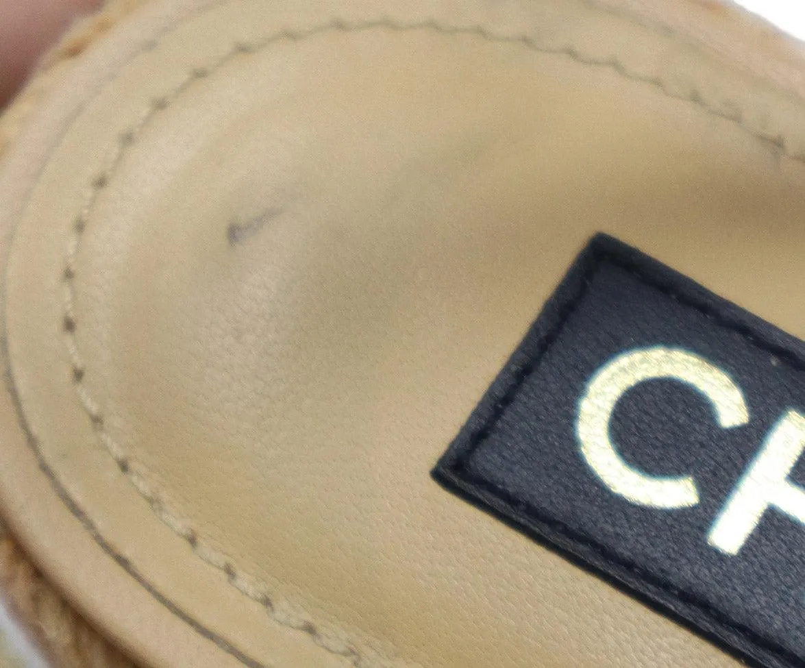 Chanel Beige Leather & Black Faille Espadrilles sz 8