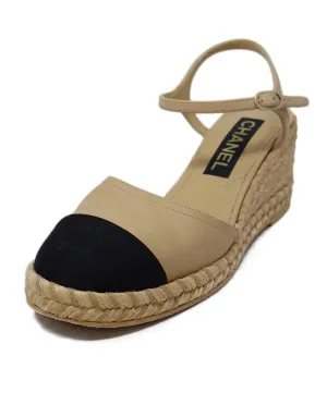 Chanel Beige Leather & Black Faille Espadrilles sz 8