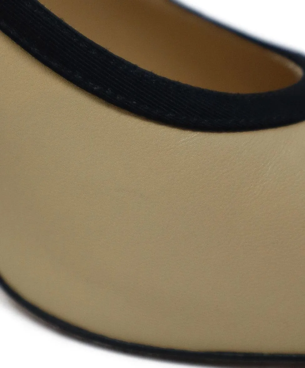 Chanel Nude Leather & Black Faille Heels sz 8