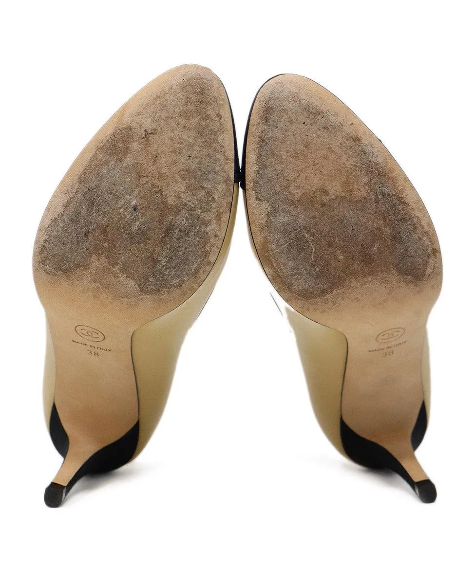Chanel Nude Leather & Black Faille Heels sz 8