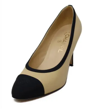 Chanel Nude Leather & Black Faille Heels sz 8