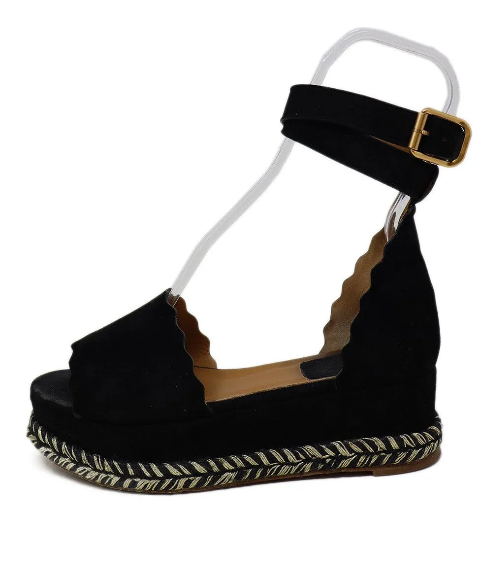 Chloe Black Suede Espadrille Sandals sz 7
