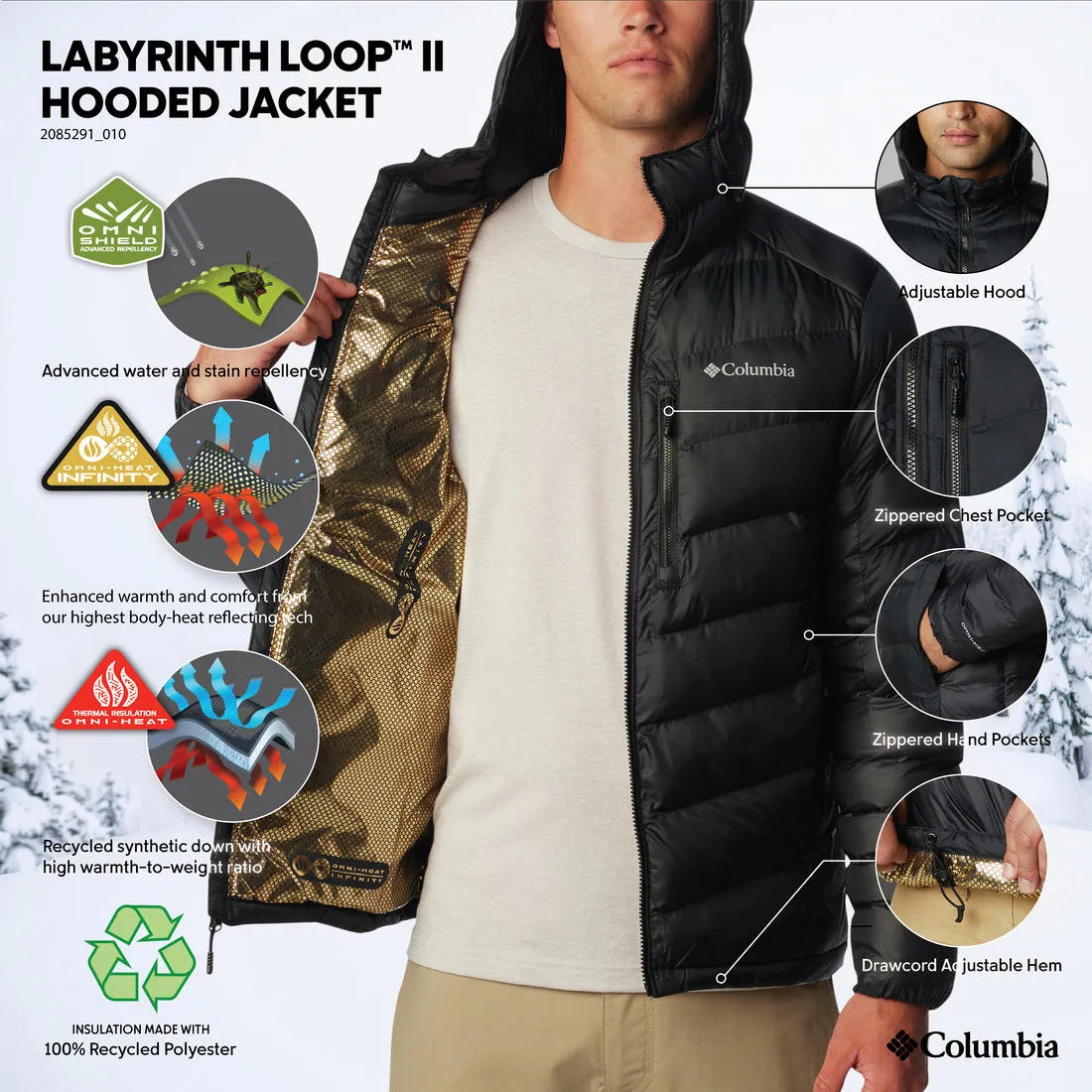 Columbia Men Black Omni-Heat Infinity Labyrinth Loop II Hooded Jacket