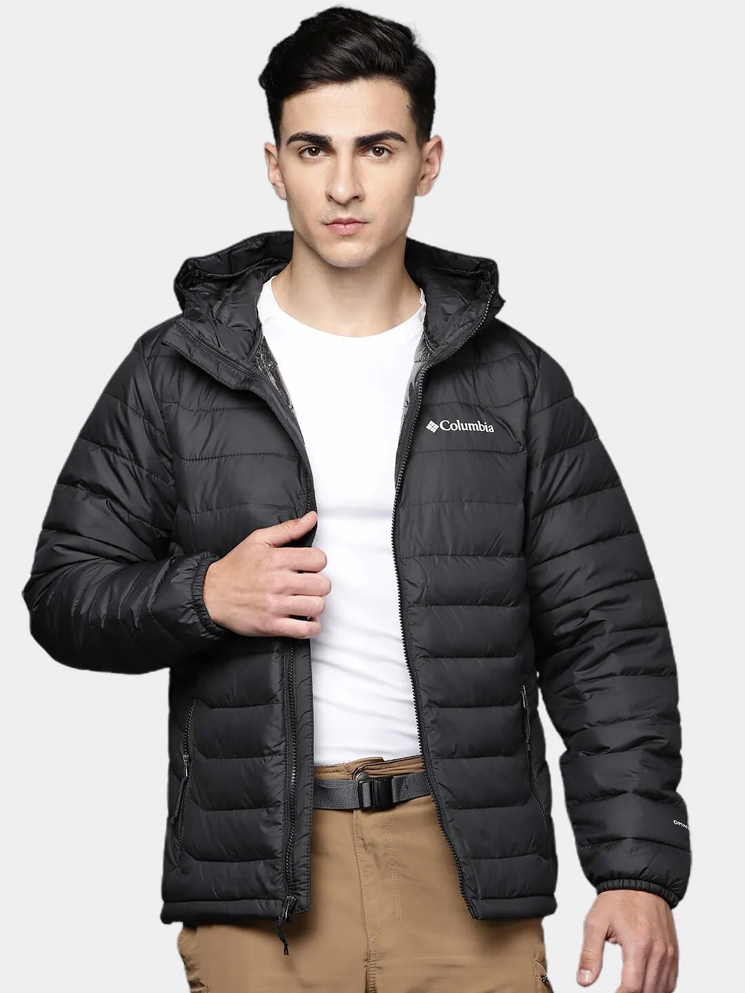 Columbia Men Black Omni-Heat Reflective Powder Lite Hooded Jacket