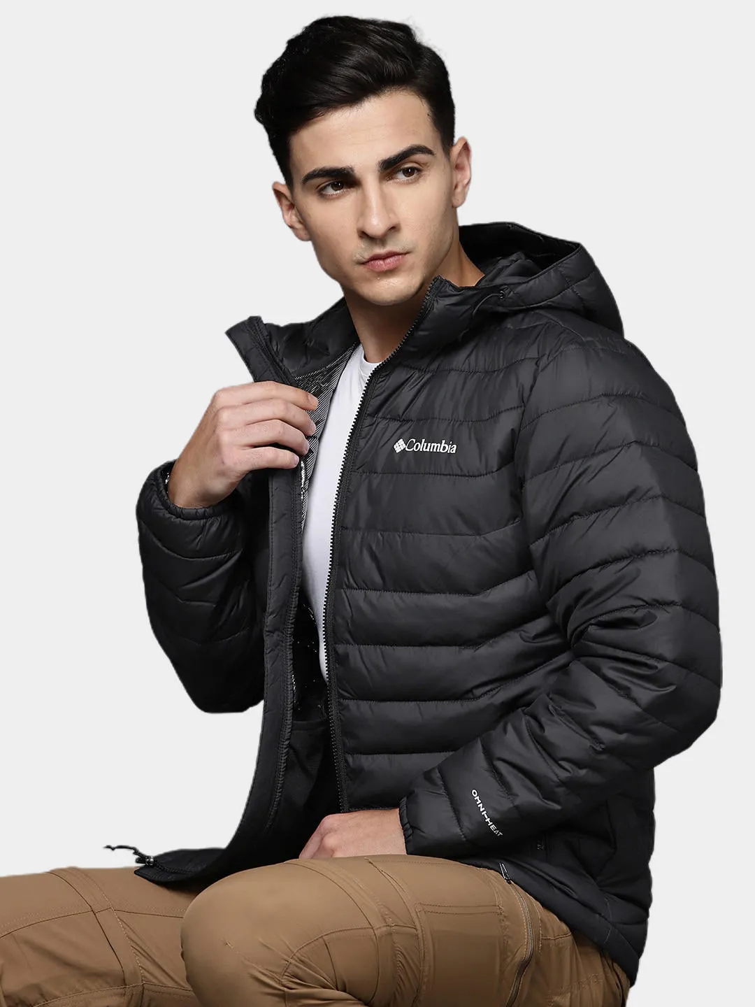 Columbia Men Black Omni-Heat Reflective Powder Lite Hooded Jacket