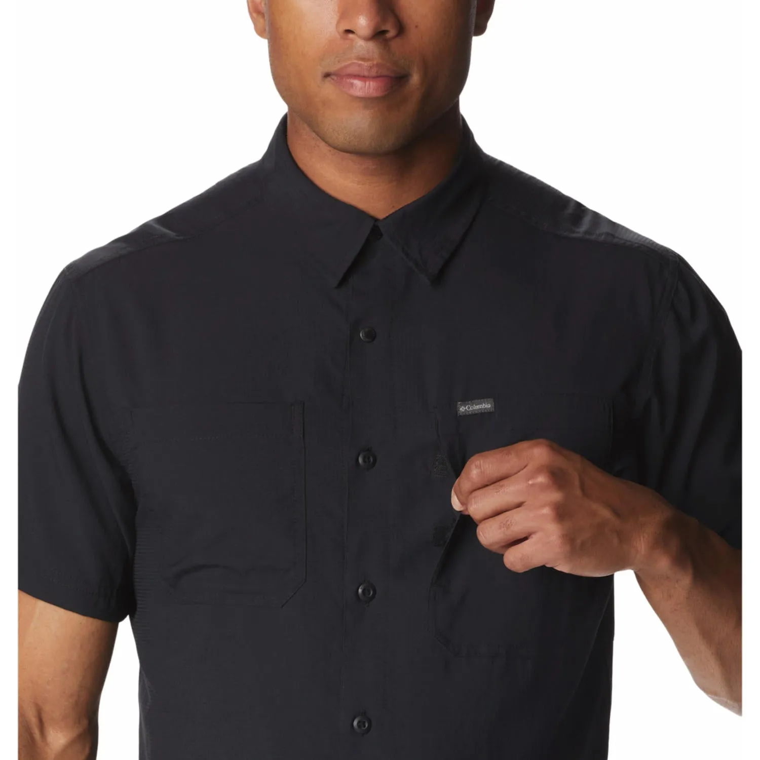 Columbia Men Black Omni-Shade Silver Ridge Utility Lite Short Sleeve Shirt