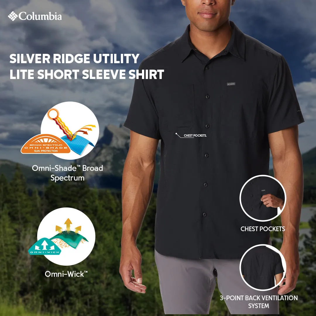 Columbia Men Black Omni-Shade Silver Ridge Utility Lite Short Sleeve Shirt