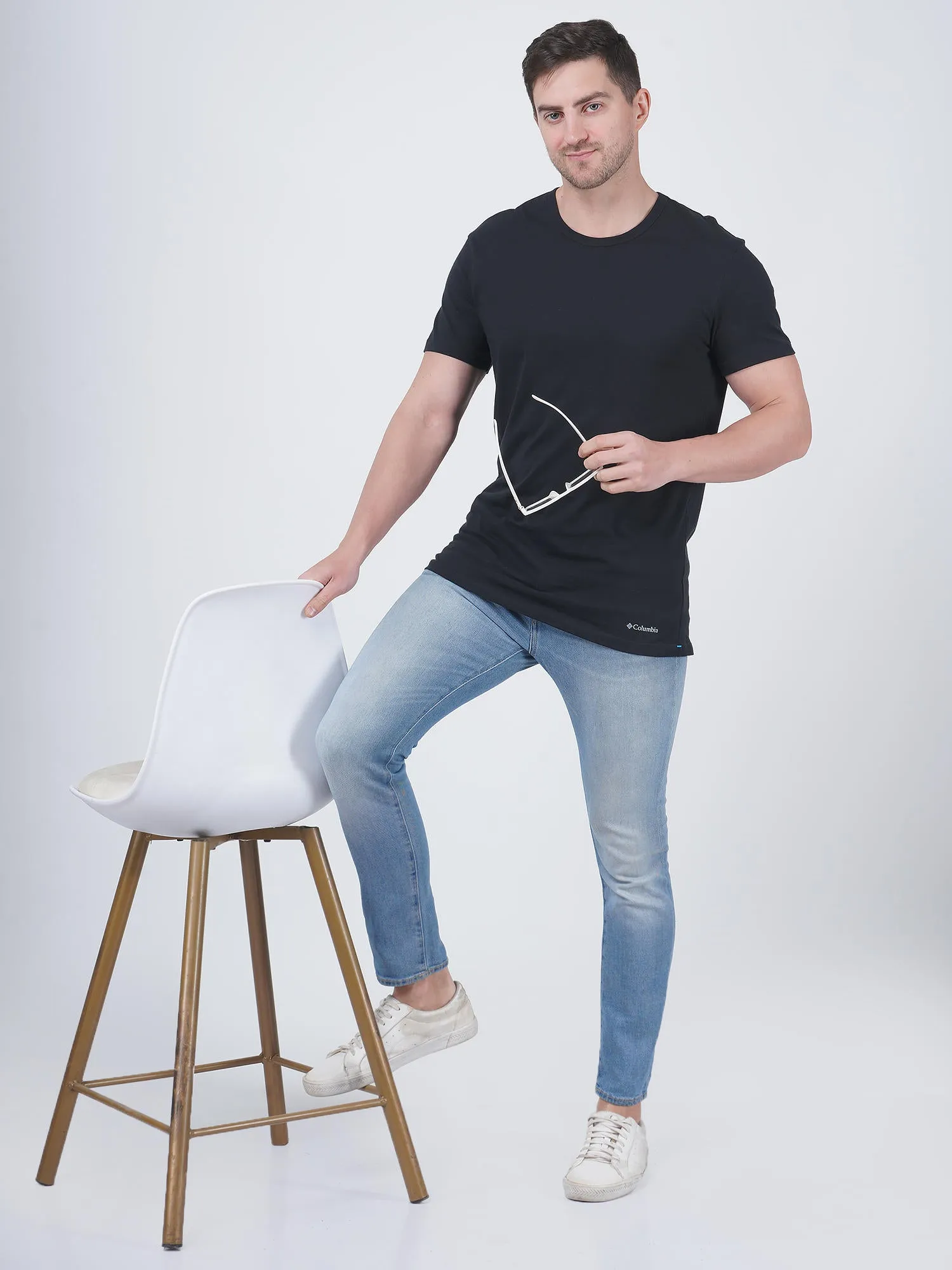 Columbia Men Black Pure Cotton Crew Neck Tshirt Pack of 3