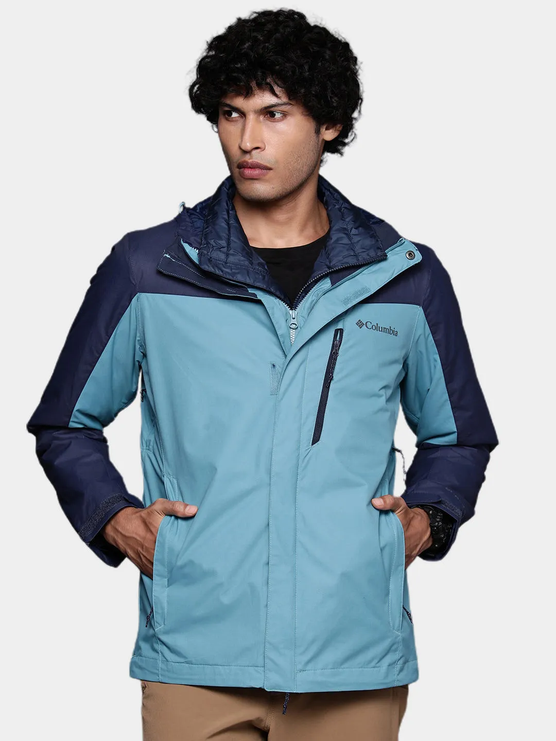 Columbia Men Blue Omni-Heat Reflective Whirlibird IV Inetrchangeable Jacket