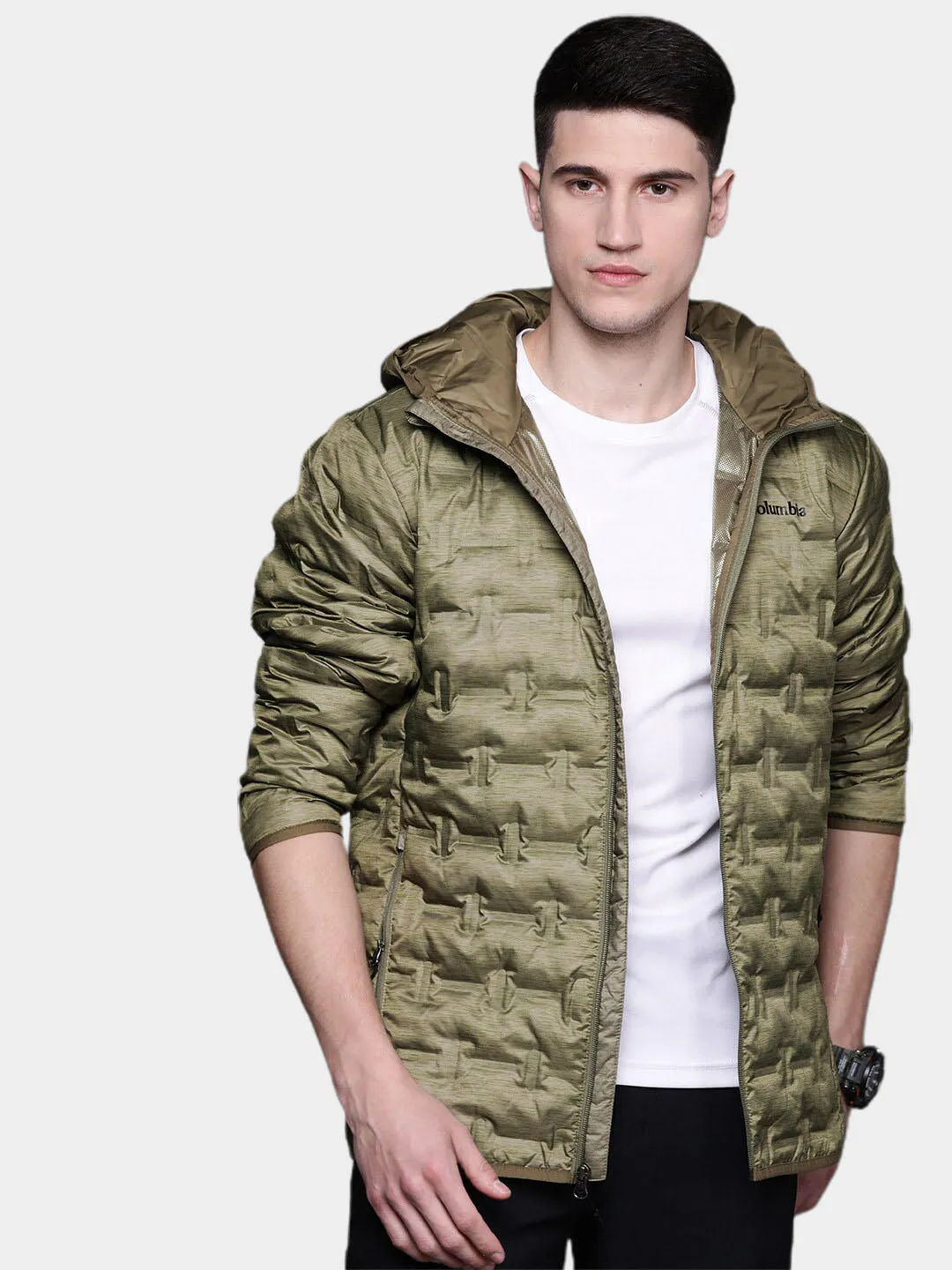 Columbia Men Green Omni-Heat Reflective Delta Ridge Hooded Down Jacket