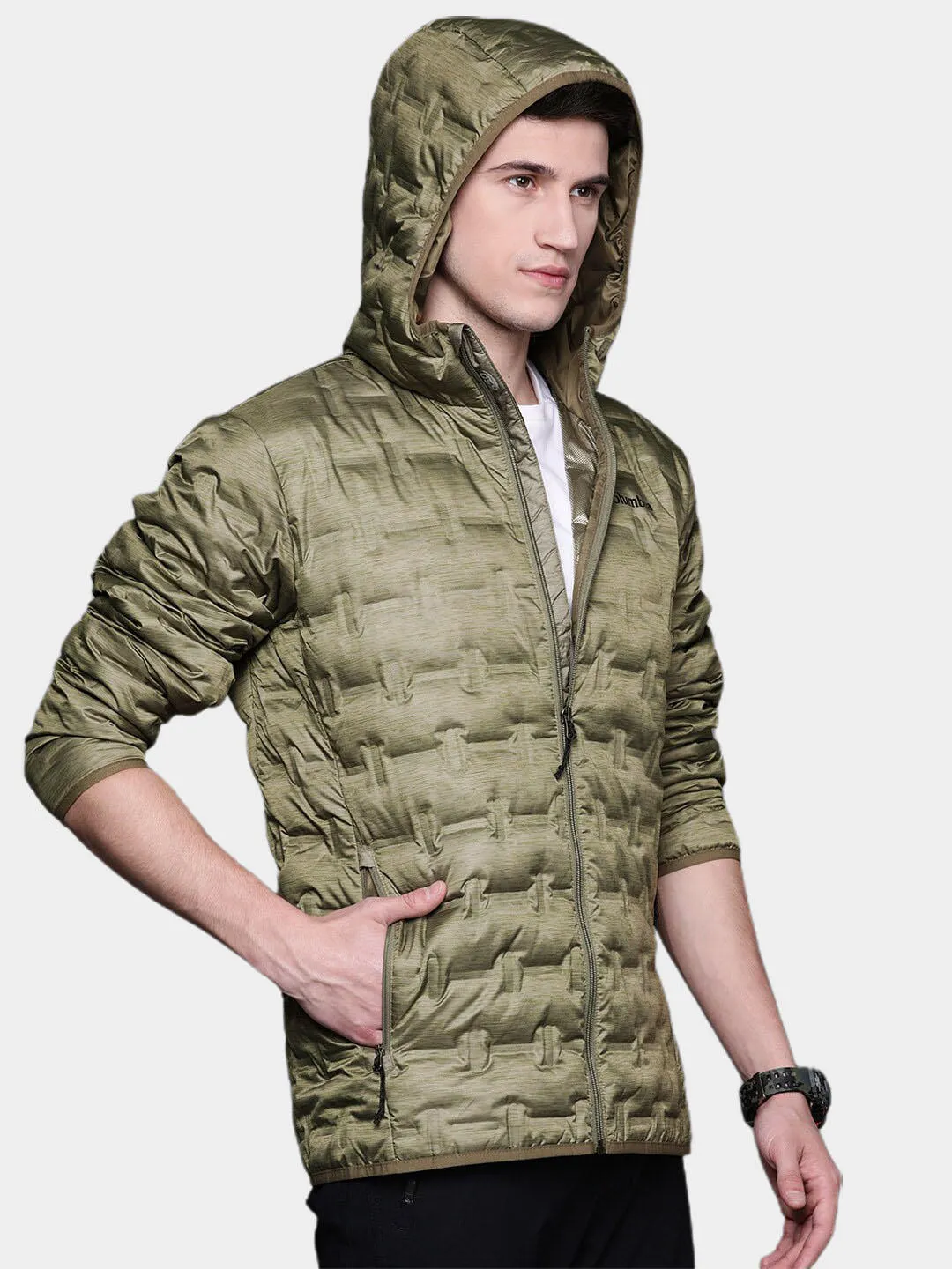 Columbia Men Green Omni-Heat Reflective Delta Ridge Hooded Down Jacket