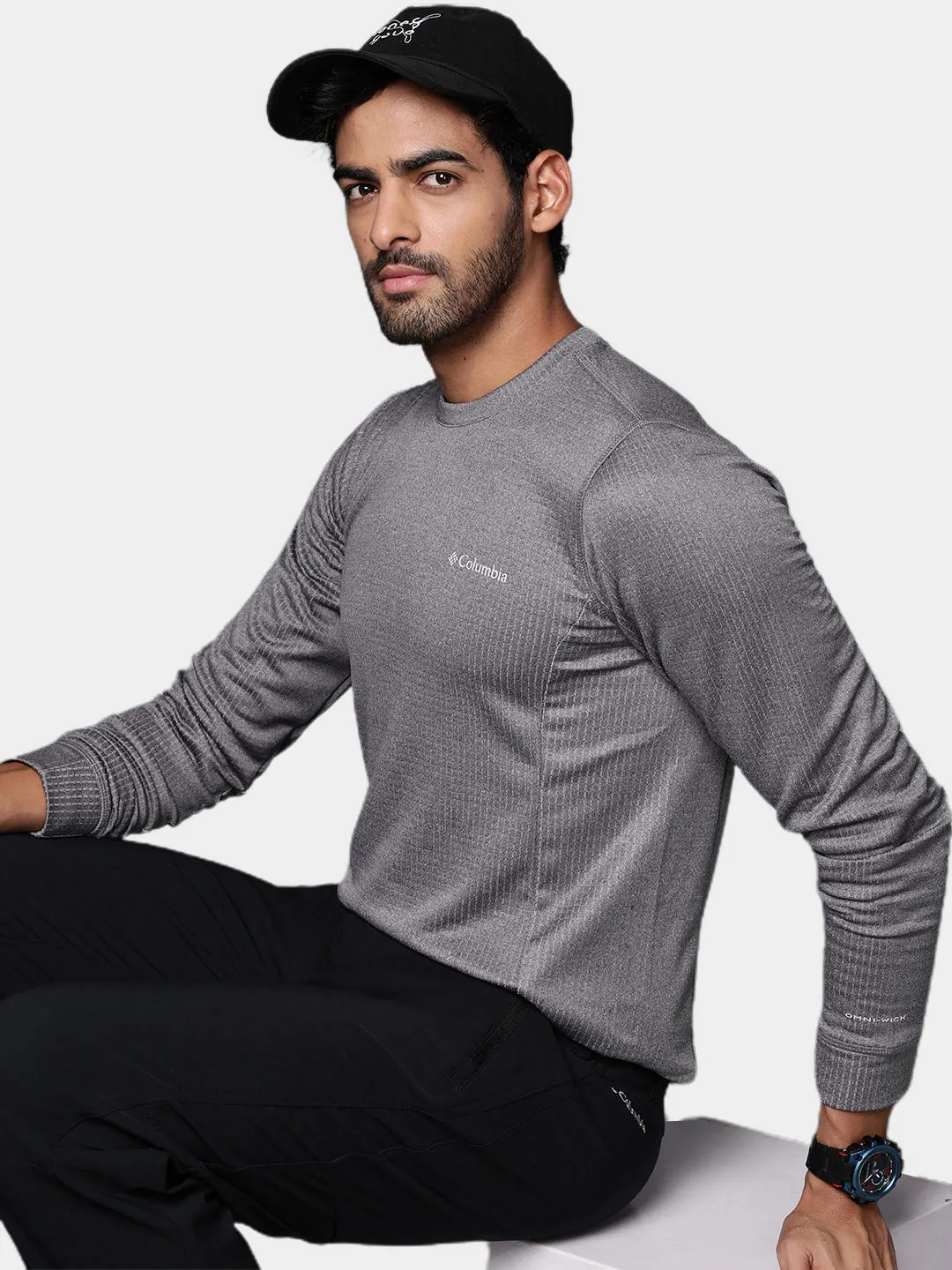 Columbia Men Grey Omni-Wick Park View Crew Fleece Jacket