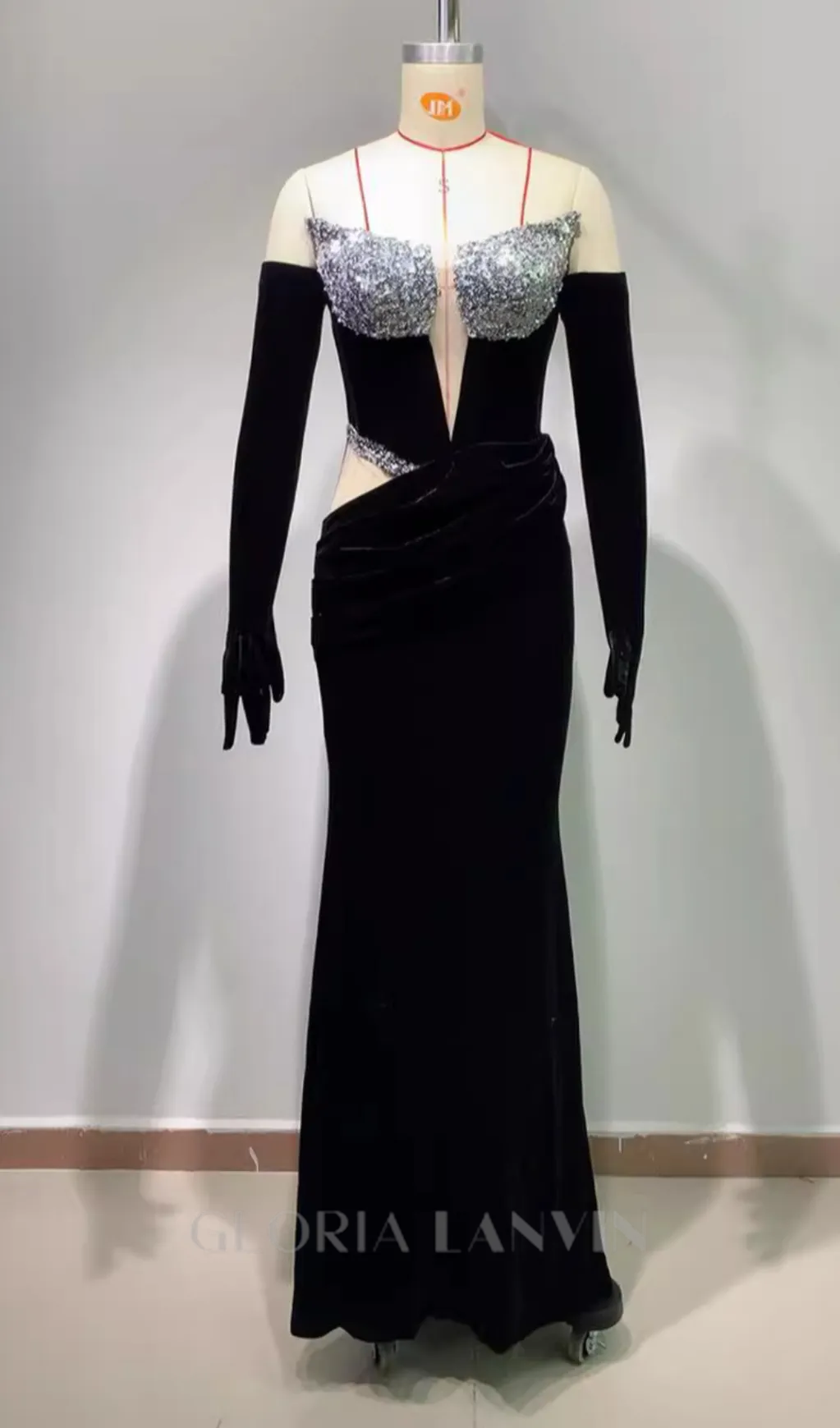 crystal-embellished Strapless Maxi Dress With Gloves Gloria Lanvin