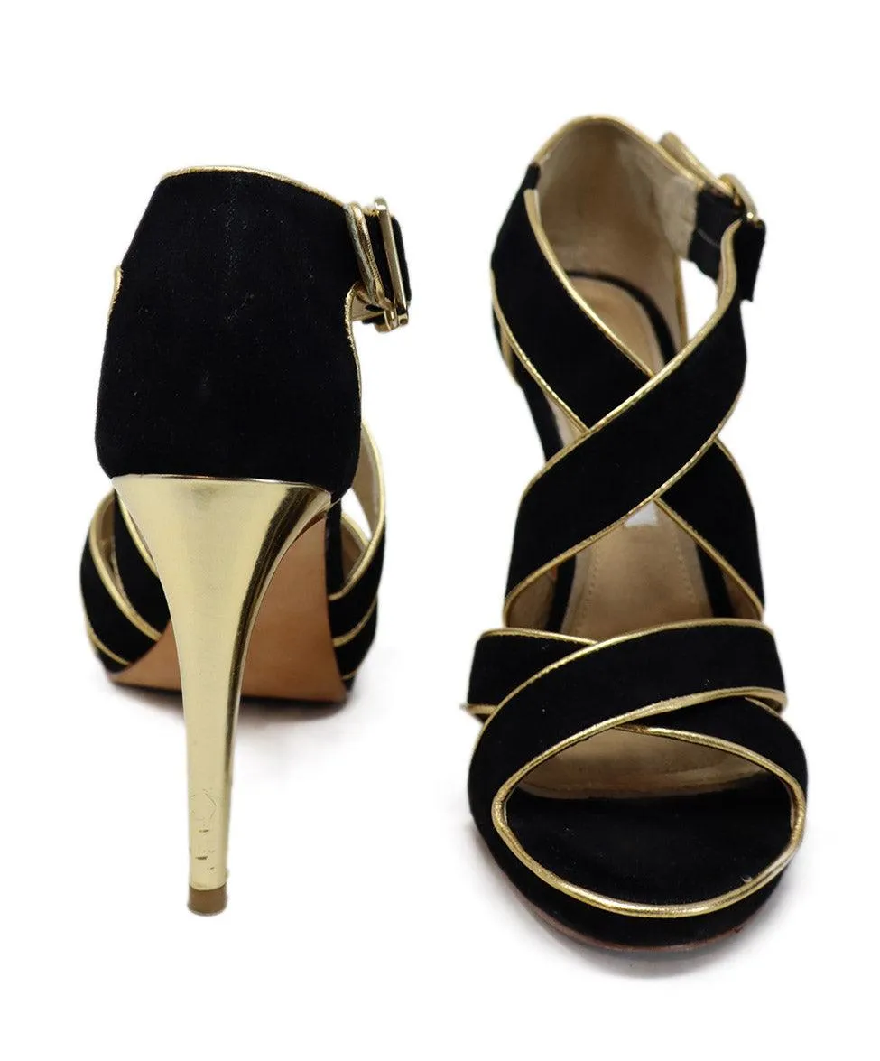 DVF Black Suede & Gold Trim Heels sz 6.5