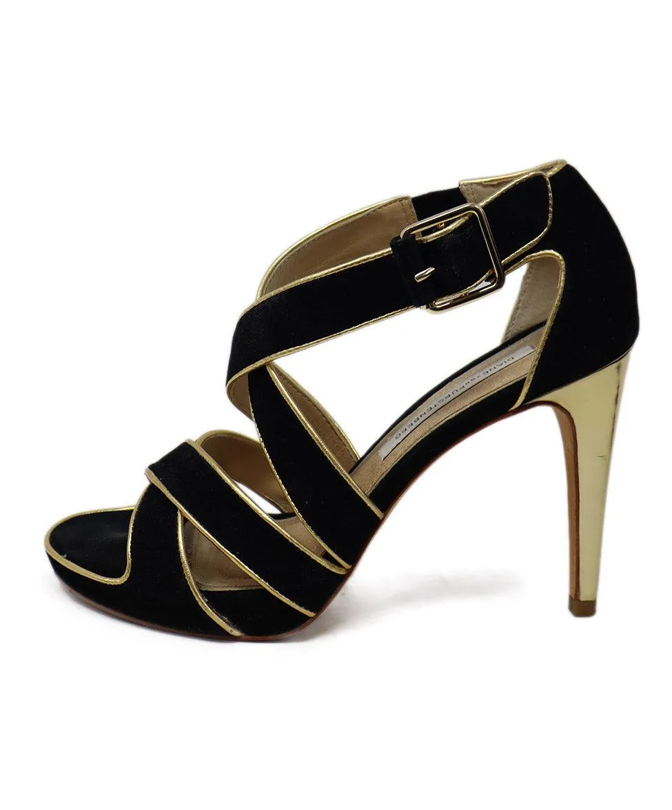 DVF Black Suede & Gold Trim Heels sz 6.5