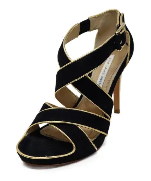 DVF Black Suede & Gold Trim Heels sz 6.5