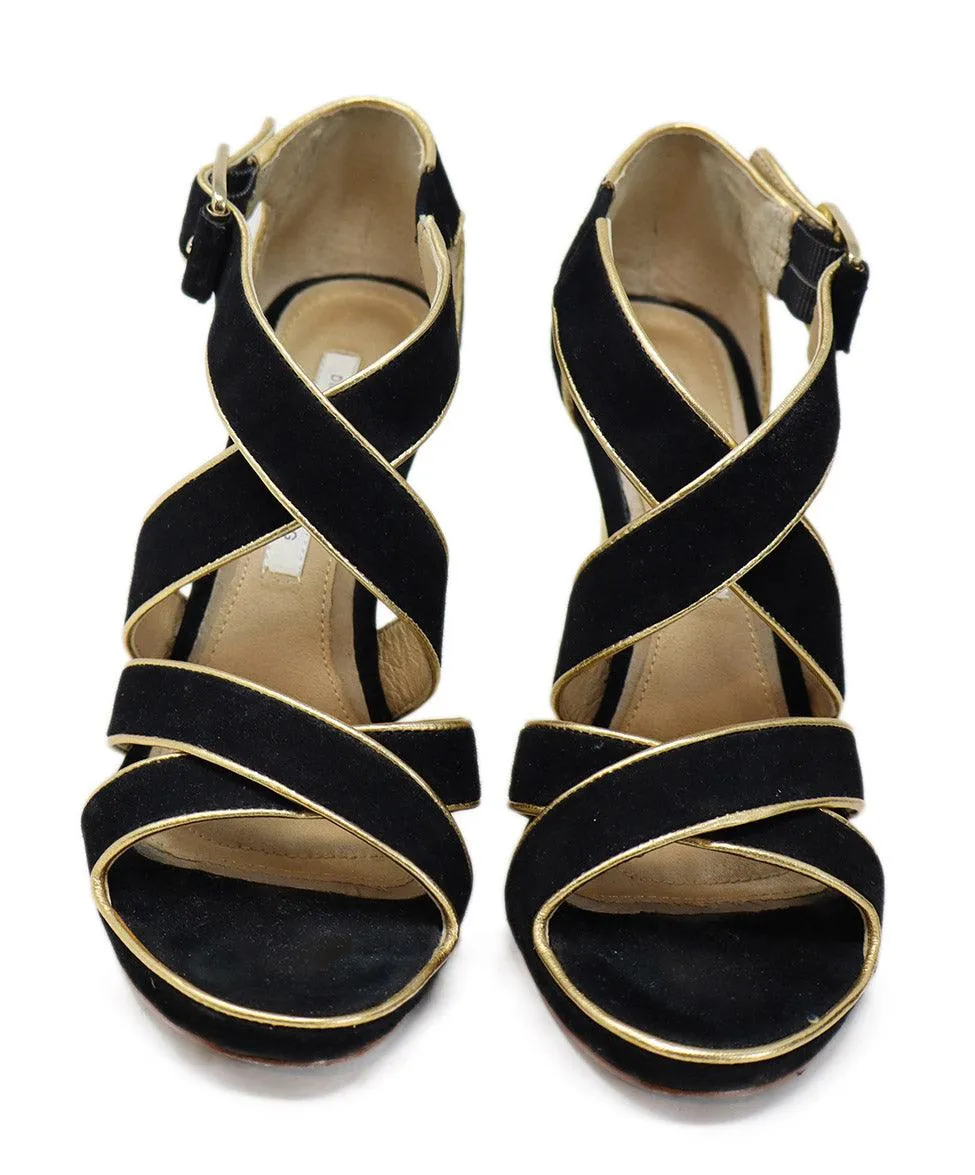 DVF Black Suede & Gold Trim Heels sz 6.5