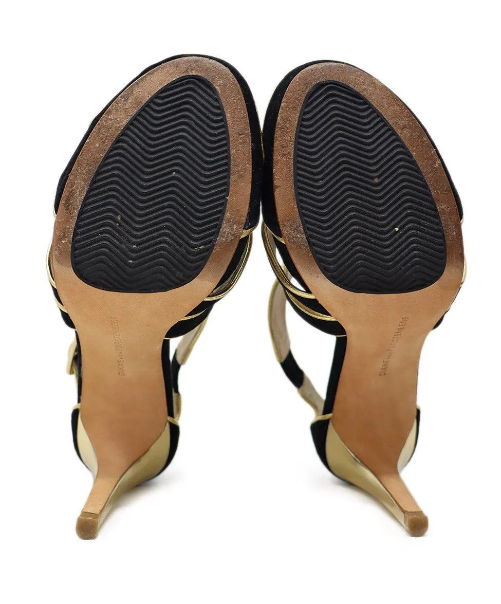 DVF Black Suede & Gold Trim Heels sz 6.5