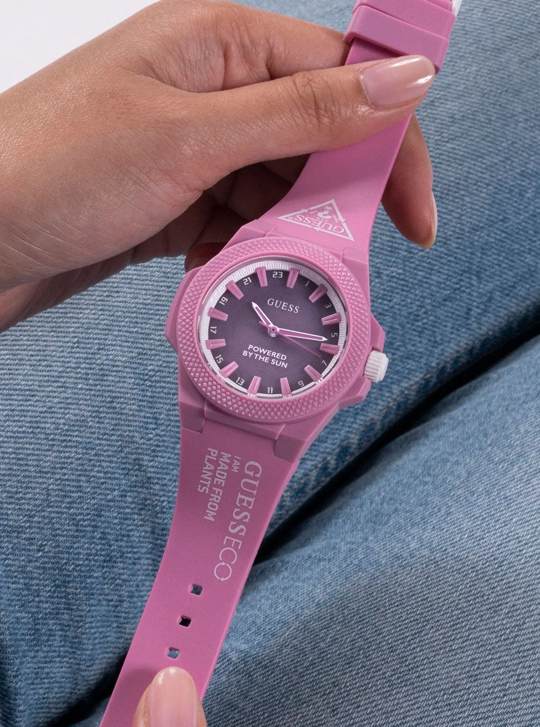 Eco Pink Outspoken Solar Nylon Watch Guess