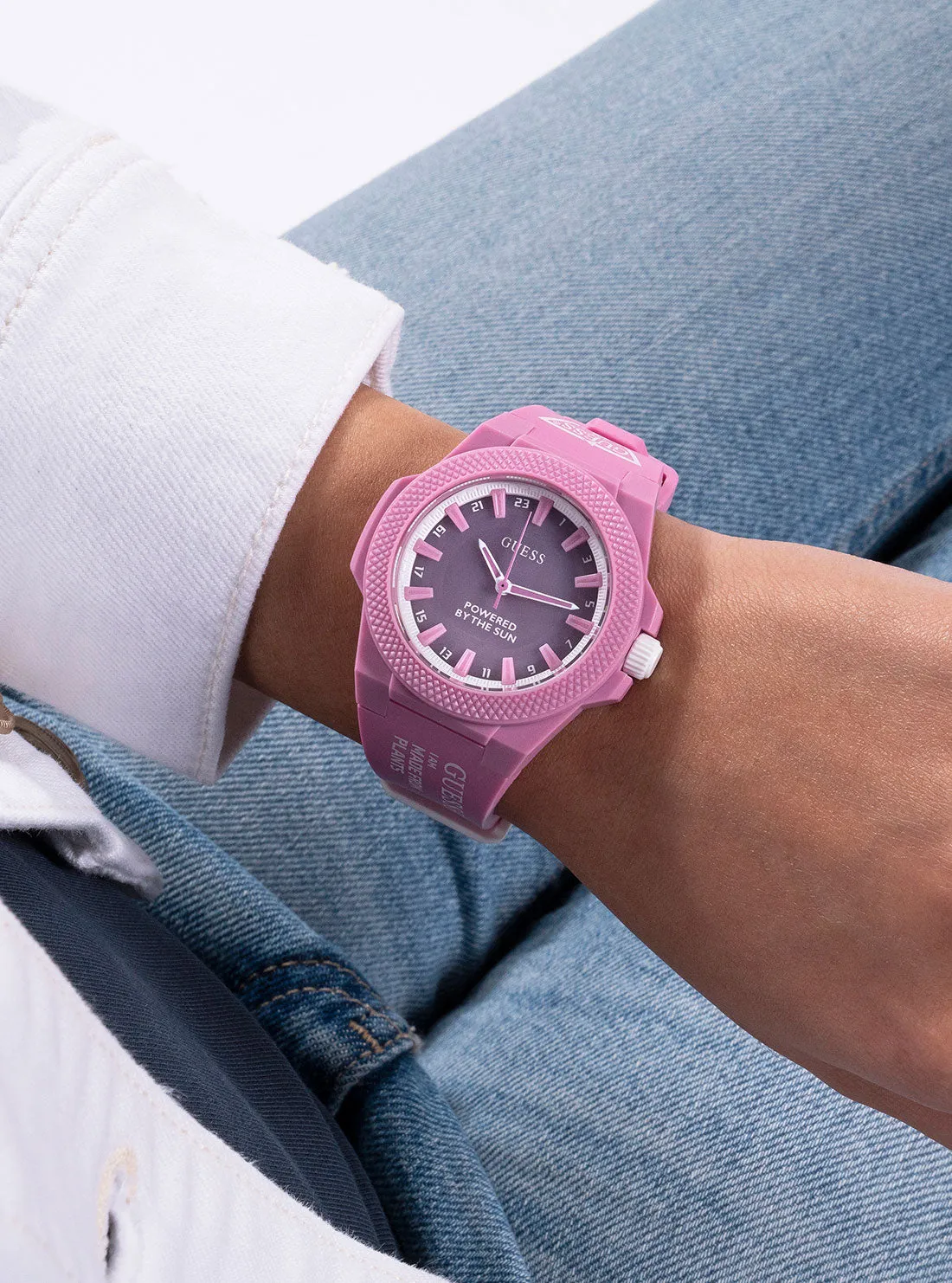 Eco Pink Outspoken Solar Nylon Watch Guess