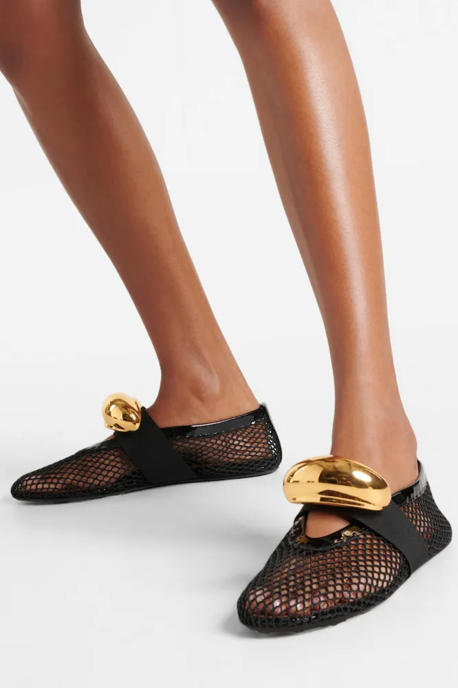 Emerson Hardware Buckle Fishnet Ballet Flats Gloria Lanvin