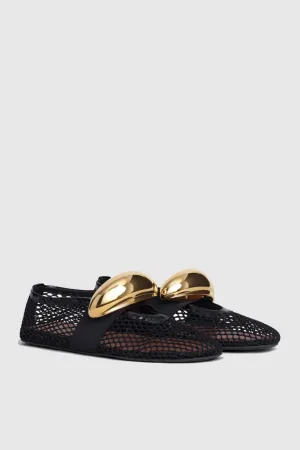 Emerson Hardware Buckle Fishnet Ballet Flats Gloria Lanvin