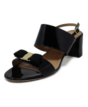 Ferragamo Black Patent Gold Trim Sandals sz 11